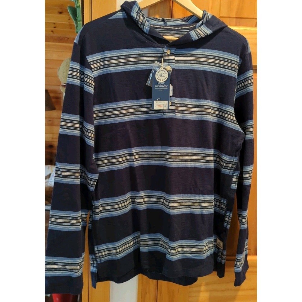 New With Tags Men's Surfside Drew Hooded Henley Stripe Hoodie Shirt‎ Size M